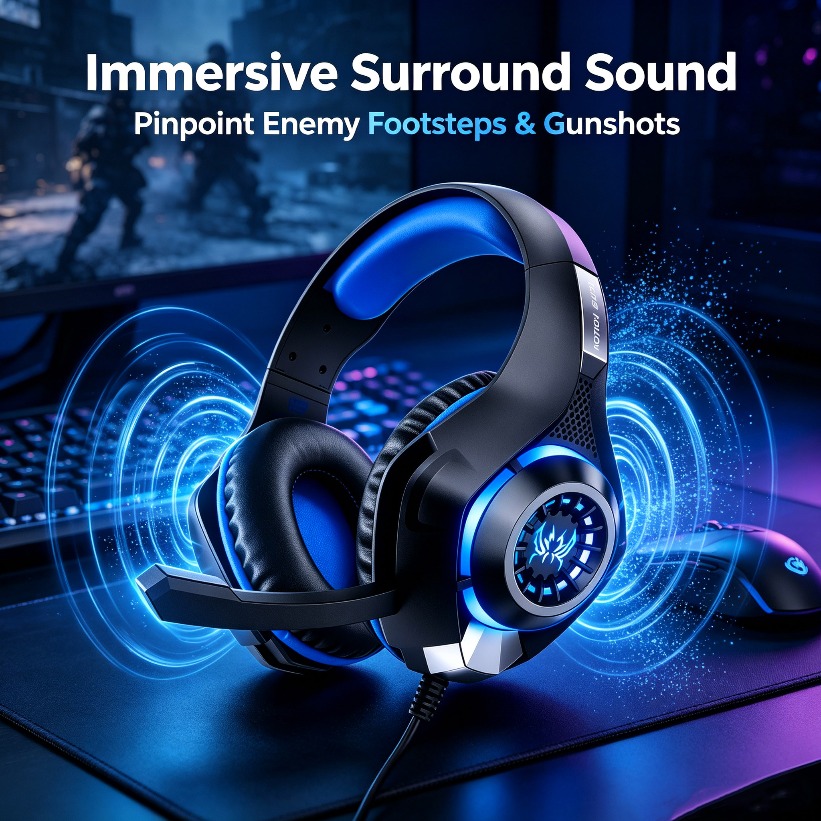 Gaming Headset With Mic Rgb - Cuffie da Gaming LED con Microfono,