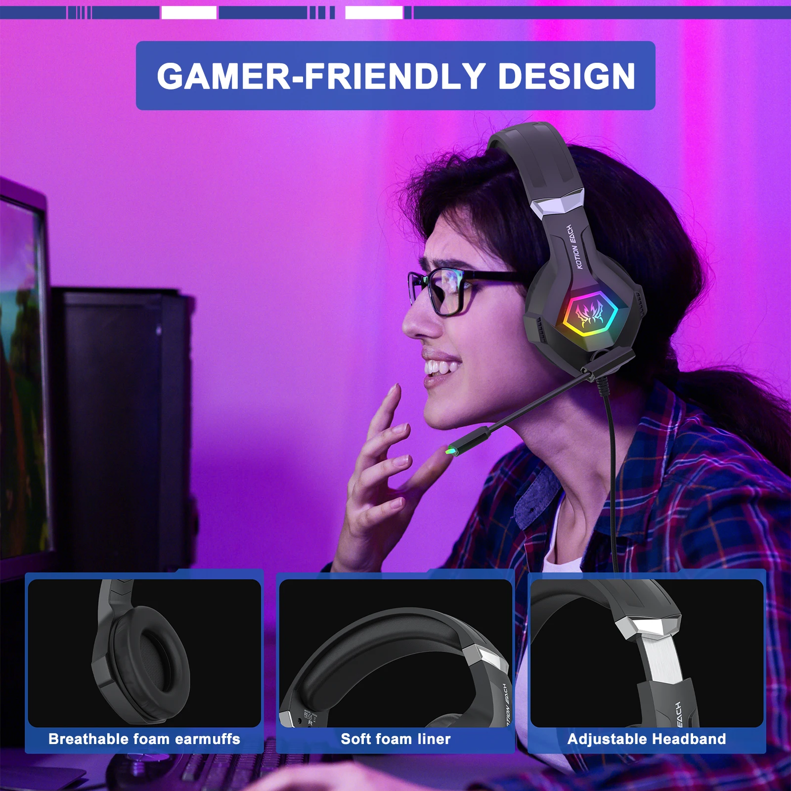 Gaming Headset With Mic Rgb - Cuffie da gioco cablate con audio
